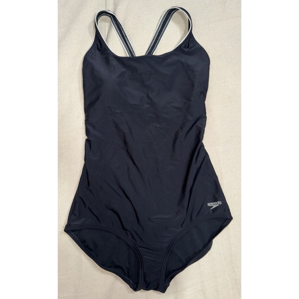 Speedo Women's One Piece Swimsuit Size L Large Black White Racerback